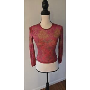 I.N. San Francisco vintage pink sheer printed long sleeve top small